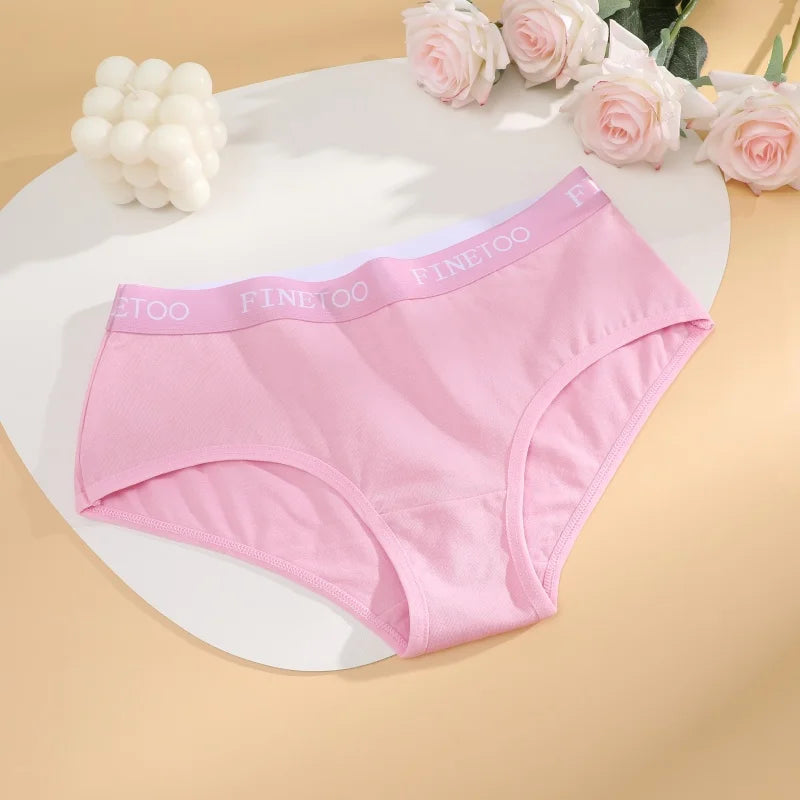 FINETOO 4Pcs Women'sCotton Panties Sexy Breathable Low WaistBriefs Letter Straps Underwear Soft Stretch Comfortable Lingerie