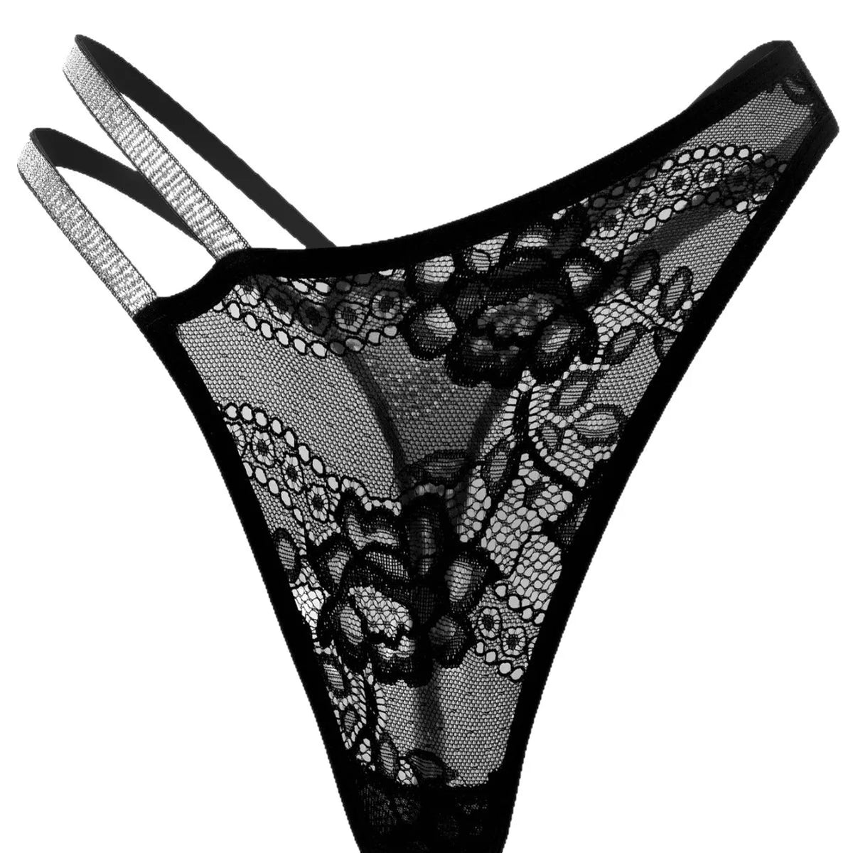 1pcs Low Rise Sexy Lace Women G-string Silver Satin Erotic Sexy Lingerie Breathable Lady Thongs Elegant Female Underwear Panties