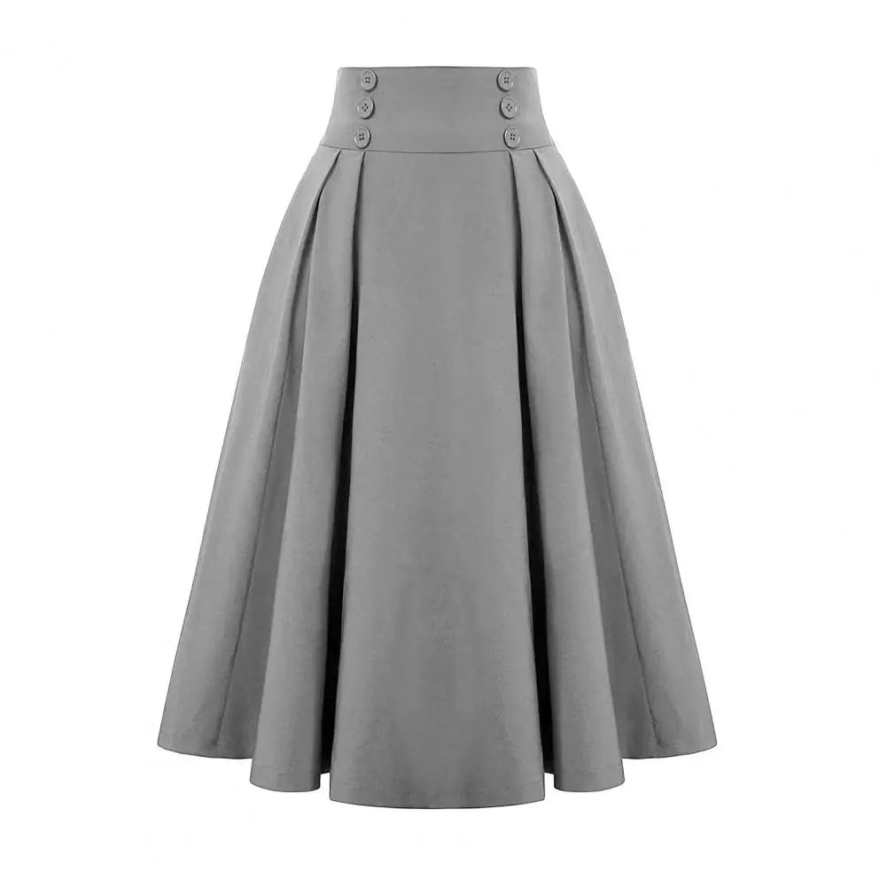 A-Line Midi Skirt Women Skirt Elastic High Waist Contrast Color Plaid Print Large Hem Mid-Calf Length Skirt Daily Wear