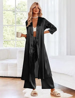Women's Satin Robe Belted Elegant Solid Color Silky Comfort Bathrobe Loungewear