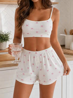 Summer Floral Printed 2 Pieces Pajamas Set Women's Homewear Slim-Fit Camisole and Shorts Sleepwear Loungewear