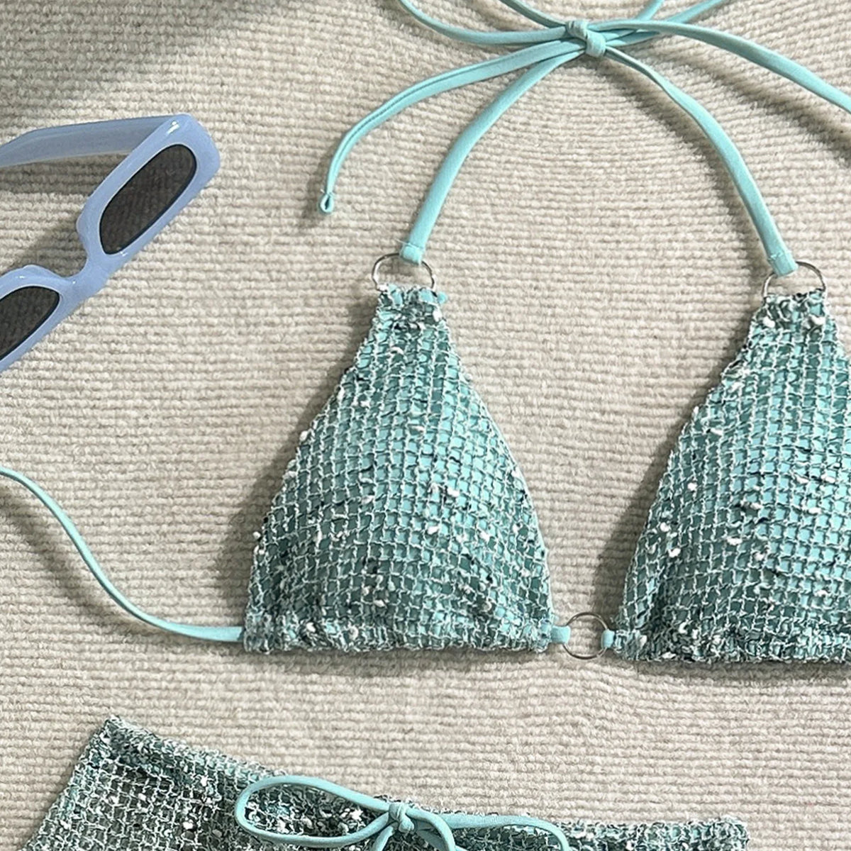 With Mesh Sarong Skirt Halter Bikini Women Swimwear Female Swimsuit Three-pieces Bikini Set Fishnet Bathing Suit Swim Beachwear