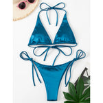 Sexy 13 Colors Halter Satin Brazilian Bikini Women Swimwear Female Swimsuit Two-pieces Bikini set Bather Bathing Suit Swim V4966