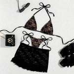 Triangle String Halter Bikinis Sets 3 Pieces Black Lace Mesh Swimwear Thong Sexy Swimsuit Cove Up Women 2026 Bathing Suit Bikini