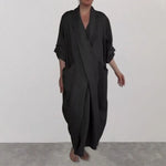 Bohemian Maxi Dress Spring Autumn Maxi Dress Robe Baggy Cross V Neck Large Pocket Retro A-line Casual Party Travel Dress