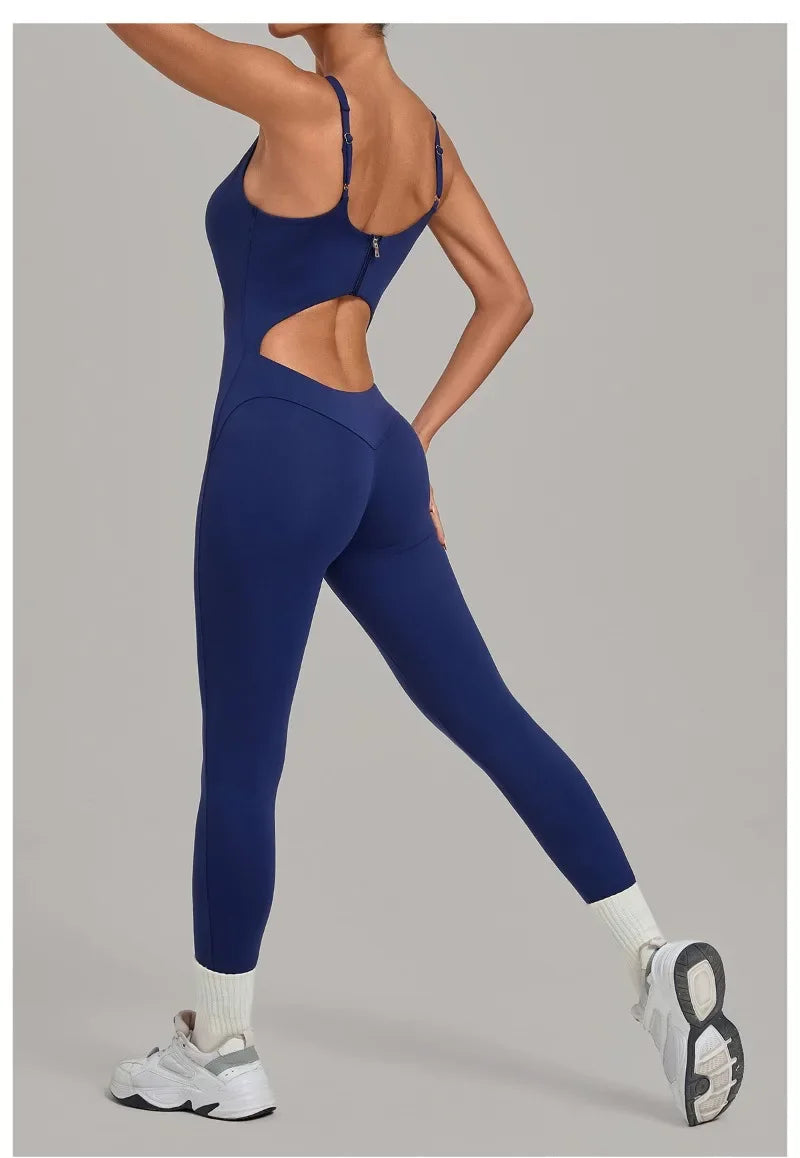 Women's Seamless Yoga Jumpsuits Sports Gym Fitness Backless Sleeveless Hip-lifting Pants One-piece Training Workout Bodysuits