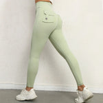 Women's Seamless Yoga Leggings Pants Sports Fitness Peach Hip-lifting Workwear Pocket Tight Trousers Workout Gym Leggings
