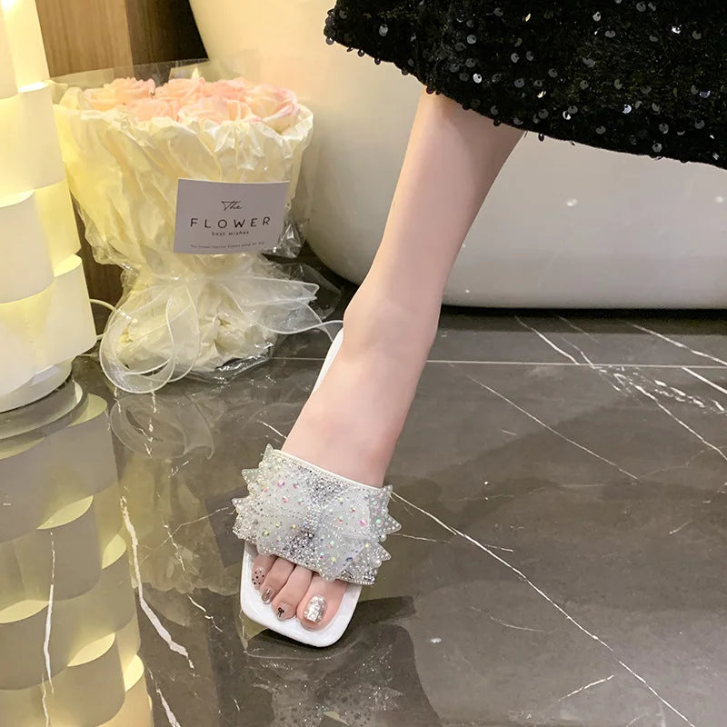 Women Summer ShoesNew Fashion Comfortable Non Slip Bow-knot Slippers Outdoor Soft Sole Rhinestone Dress Style Women Sandal