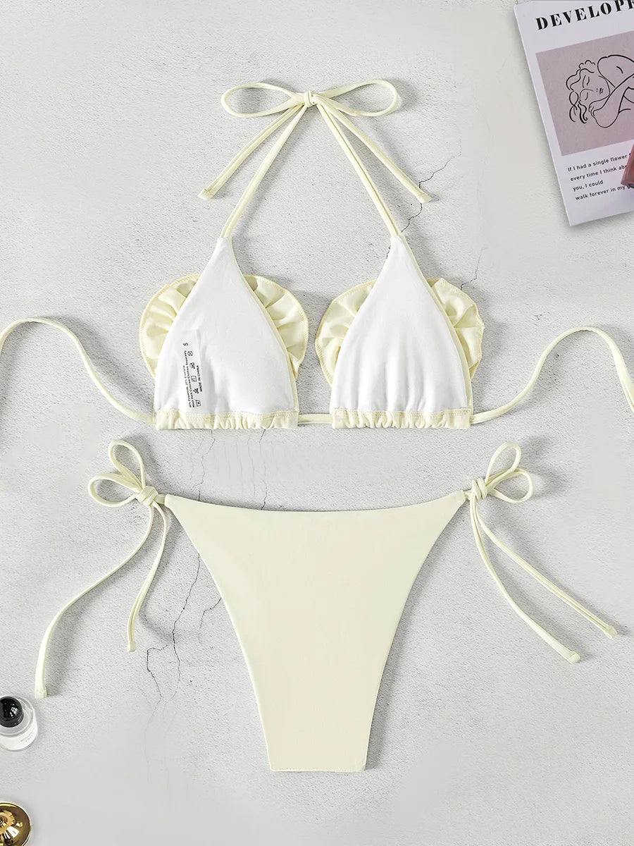 XS - L Halter 3D Flower Bikini Women Swimwear Female Swimsuit Two-pieces Bikini Set High Cut Bather Bathing Suit Swim Beachwear