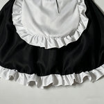 Women Maid Costume Outfit Black White Ruffle Sleeveless Suspender Dress with Apron for Halloween Cosplay Themed Party Role Play