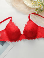 New Fashion Red Lace Set Sexy Lingerie Set 2-piece Solid Color Women's Underwear Set J3431