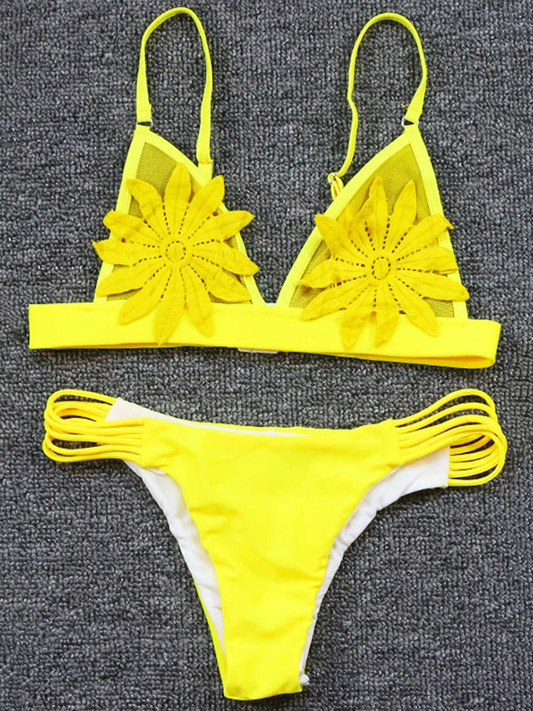 3D Flower Wrinkled Crinkled Bikini 2026 Women Bikinis Female Brazilian Swimwear Two pieces Swimsuit Bikini Set Bathing Suit Swim