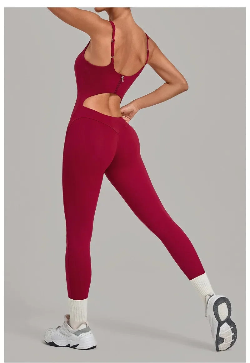 Women's Seamless Yoga Jumpsuits Sports Gym Fitness Backless Sleeveless Hip-lifting Pants One-piece Training Workout Bodysuits