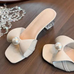 Sexy French-style High Heels 2026 New Square-toe New Chinese Style Pearl Sandals for Women, Summer, Thick Heels
