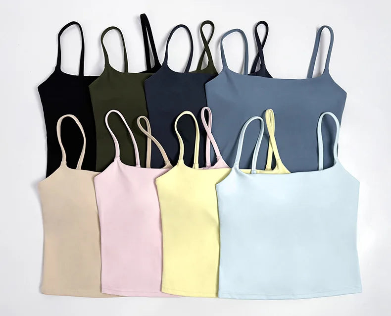 NCLAGEN GYM Tank Top With Built In Bra women's Yoga clothingrunning Square Neck fitness vest beautiful back sports Workout