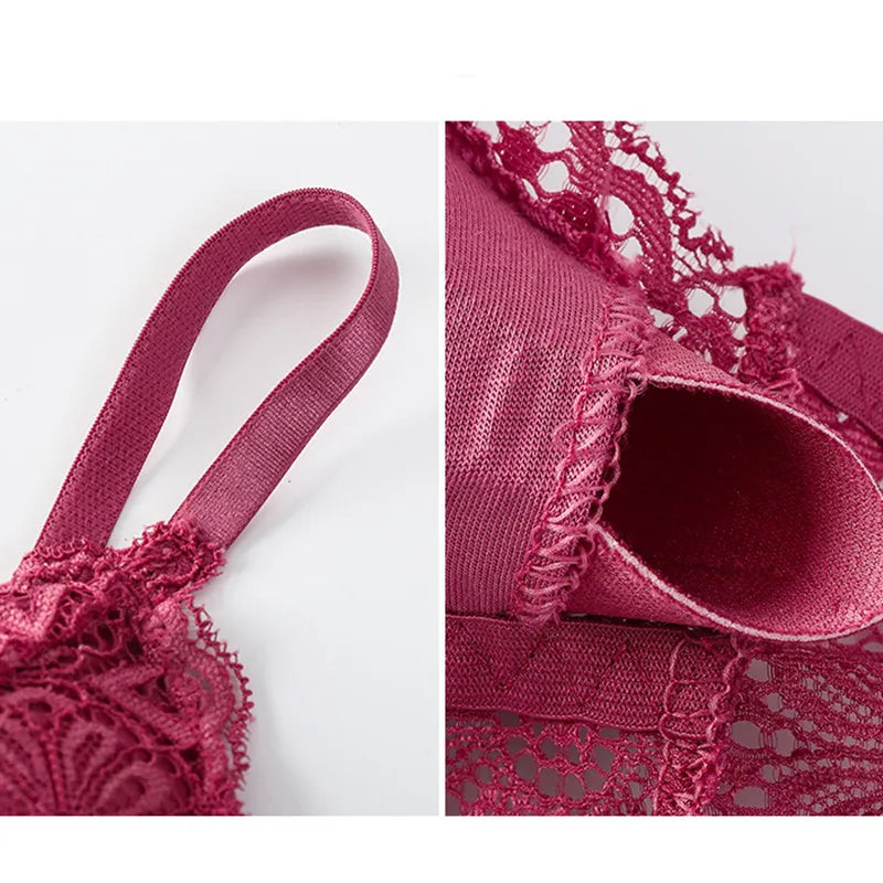 Women Floral Lace Bra And Panties Set Wire Free Bralette Low Rise Briefs Sexy Lingerie Set Ladies Lace Underwear Set