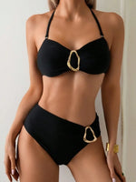 Sexy Black High Waist Bikini Set Women Metal Buckle Push Up Two Piece Swimsuit 2025 Summer Bathing Suit Holiday Swimwear Biquini