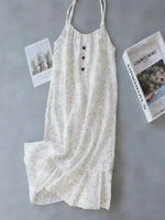 Women Floral Nightdress Sleeveless Cami Nightgown Loose Crinkle Sleep Dress Button Front Ruffle Hem Summer Loungewear