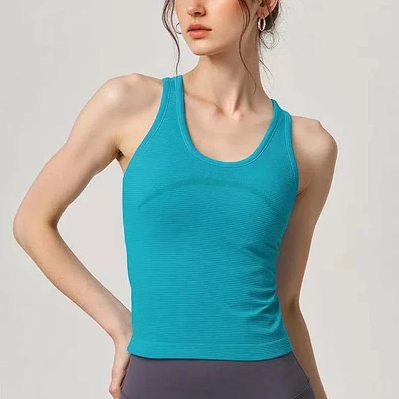 Women's One Piece Yoga Sports Vest Stretch I-Shaped Running Fitness Slimming Short Style Camisole Outerwear