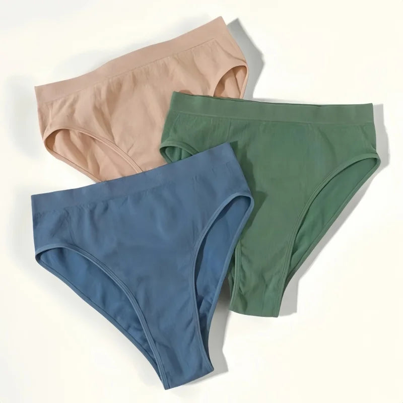 3Pcs/Set Seamless Panties Women High Waist Briefs High Cut Sports Bottom Underwear Female Stretch Rib Underpants Sexy Lingerie