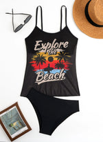 Summer Swimwear for Women Tankini Sets Swimsuit Vintage Padded Mesh Bathing Suit Print Beachwear Female Women's Swim Wear 2025