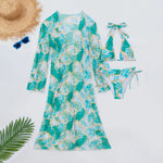 Boho Style Women's 3 Pcs Suit Swimwear Sexy Halter Lace-up Backless Bikini Set Cover-Up Beachwear Low Waist Push Up Bathing Suit