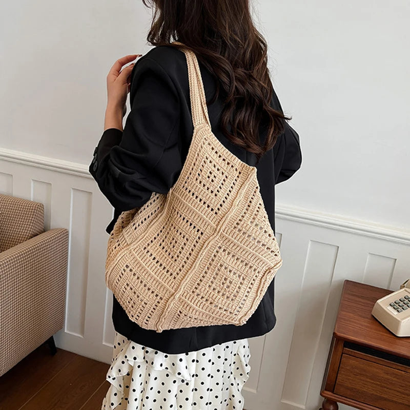 Yarn Hollow Out Large Capacity Shoulder Bags Summer New Ladies Bags Casual Soft Versatile Women's Handbags