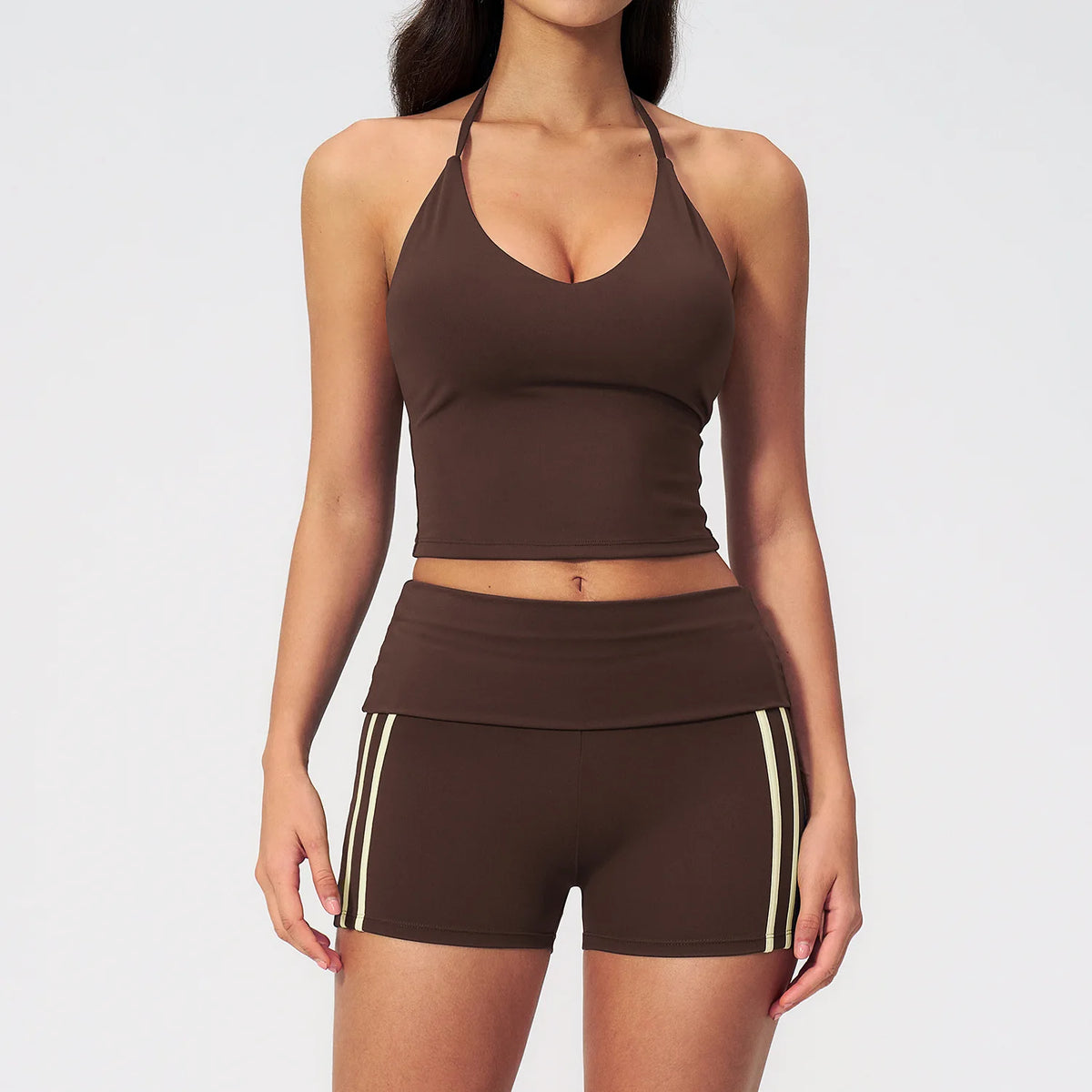 Color Blocked Yoga Suit 2 Pieces Women Slim Sports Tank Top High Waist Leggings Shorts Outfit Tight Outdoor Running Fitness Suit