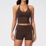 Color Blocked Yoga Suit 2 Pieces Women Slim Sports Tank Top High Waist Leggings Shorts Outfit Tight Outdoor Running Fitness Suit