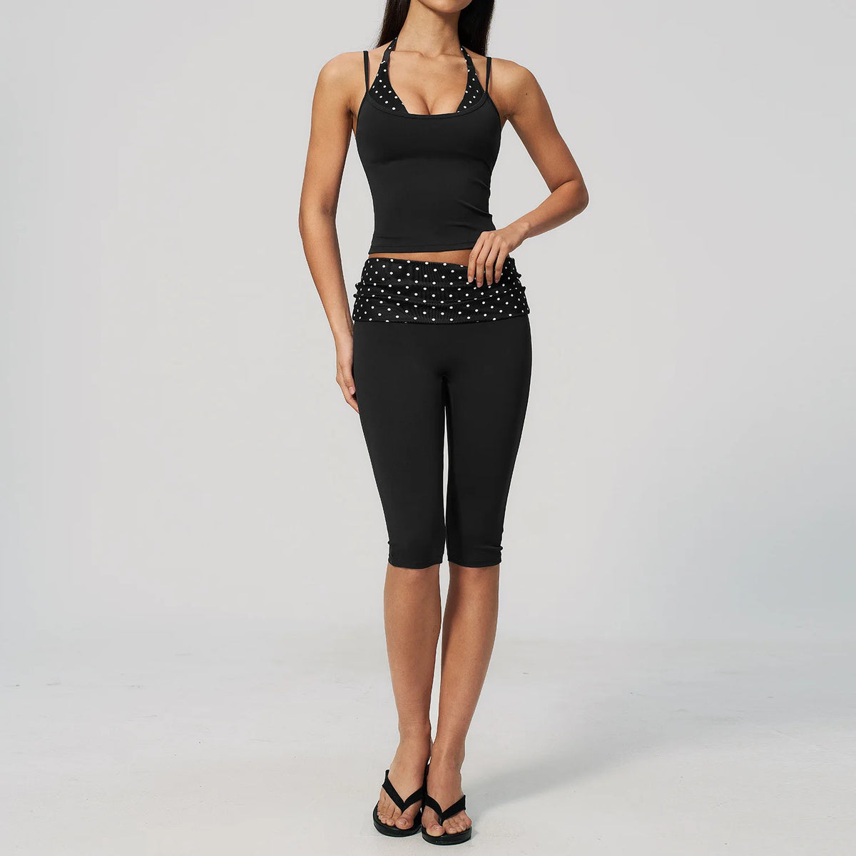 New Fake Two-piece Yoga Sets Women Striped Shock-absorbing Slim Sports Tank Top Fitness Suit Gym High Waist Mid Pants Tracksuit