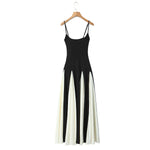 Foridol Black Beige Patchwork Summer Women's Dress Spaghetti Strap A-line Pleated Party Vestidos Sleveless Beach Casual Dress