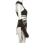 Hollow Out Sexy Cyber Y2k Bodysuits Gothic Mesh Patchwork Tops Female Glove Sleeve Mock Neck Bodysuit Fashion P4ZQ