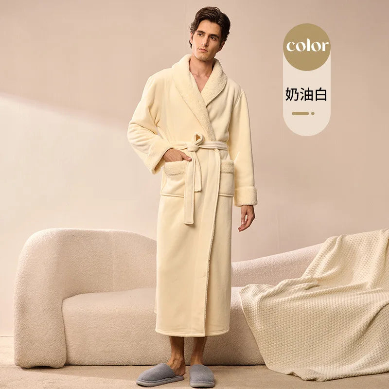 2026 Autumn Winter New Thick Coral Fleece Couple Bathrobe, Long Flannel Robe for Men Women Warm Home Pajamas Loungewear