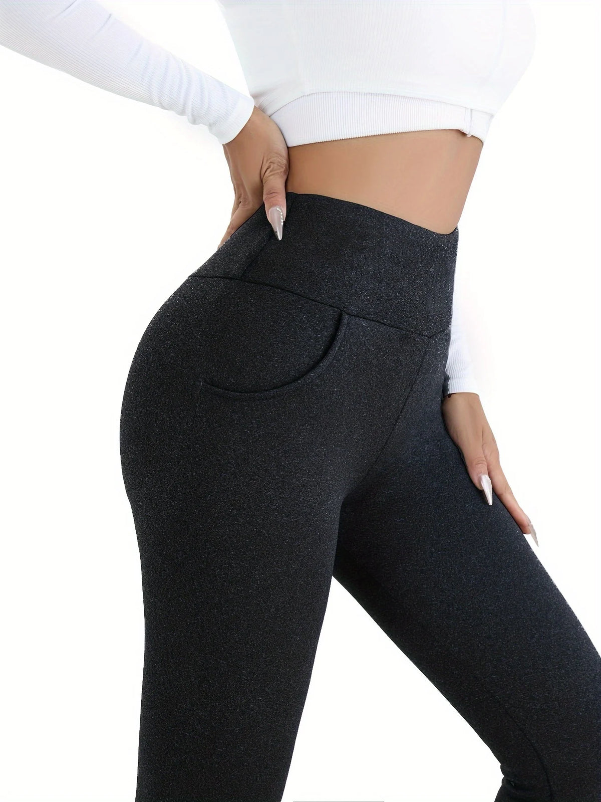 Women's High Waist Thermal Leggings, Winter Plush Lined Fleece Pants with Pockets, Soft Stretchy Comfy for Casual, Fitness