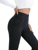 Women's High Waist Thermal Leggings, Winter Plush Lined Fleece Pants with Pockets, Soft Stretchy Comfy for Casual, Fitness