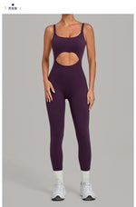 Summer Sports Overalls Women Gym High Stretch Back Zipper Yoga Jumpsuit Tight Hollow Out Slim Hip Lifting One Piece Bodysuit