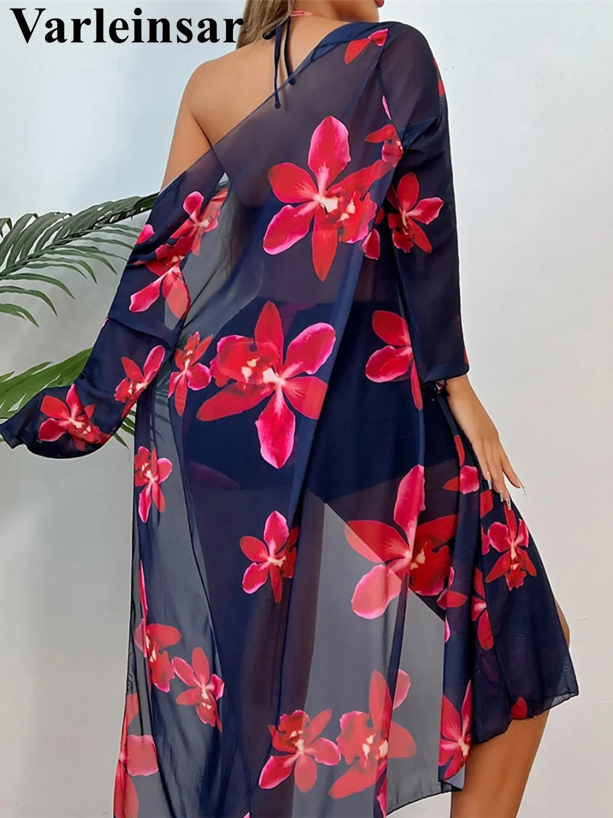 S - XL Long Sleeve Cover Up Flowers Bikini Female Swimsuit Three-Pieces Bikini Set Women Swimwear Bather Bathing Suit Swim V7232