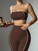 Women Strapless Bandeau Sports Bra Seamless High Waist Yoga Leggings Set Padded Workout Fitness Gym 2 Piece Outfits
