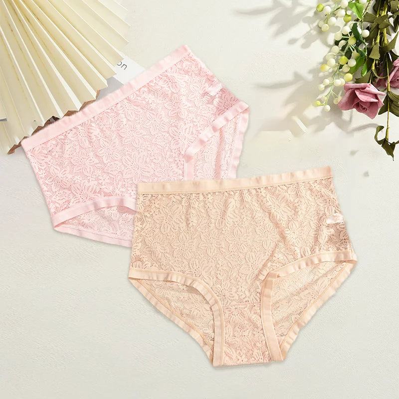 2Pcs/Set Women Sexy Panties Hollow Out Lace Floral Ladies Briefs Low Waist Solid Comfortable Hot Sale Female Underpants S-XXL