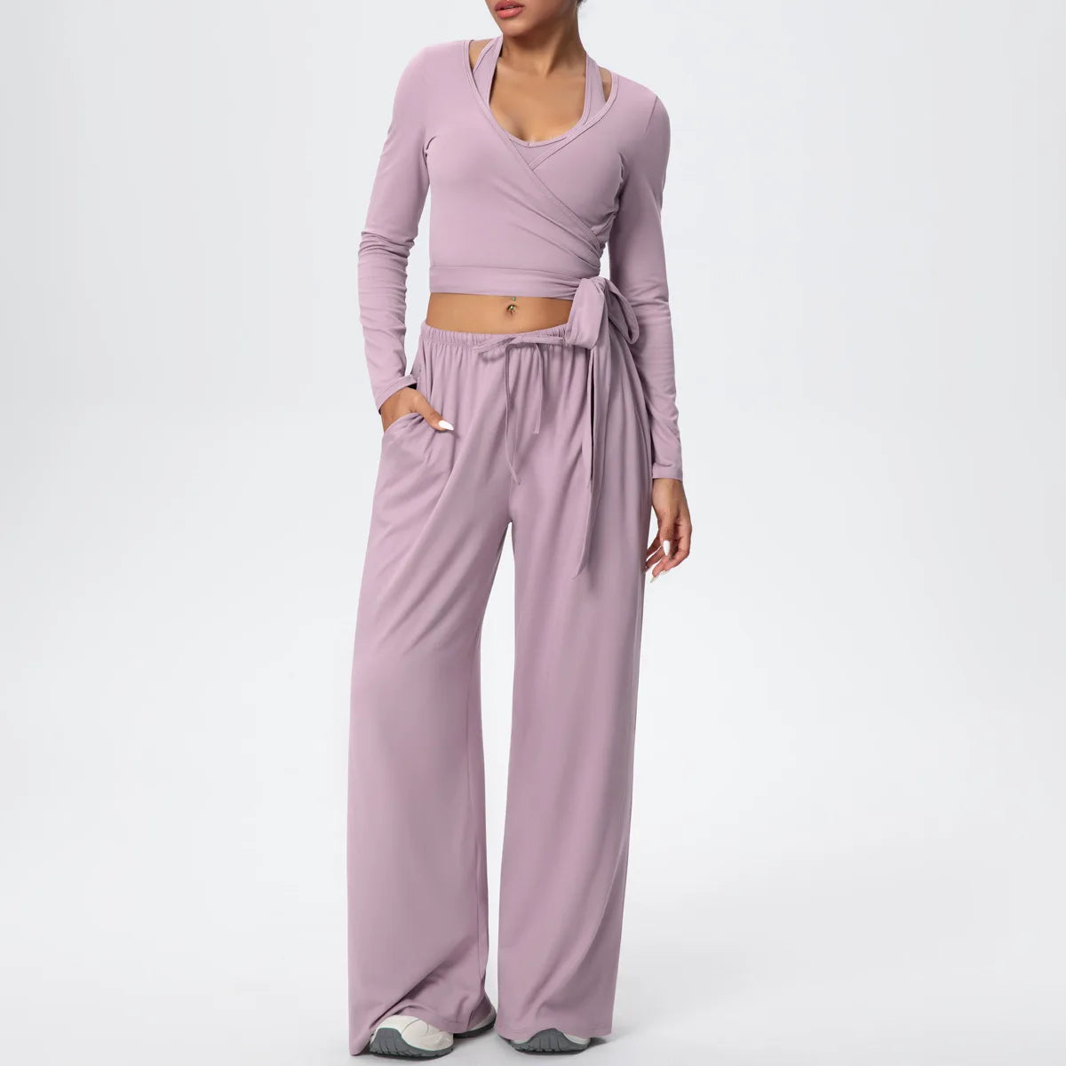 3 Pcs Women's Seamless Yoga Set Sports Fitness Gym Slim-Fit Long Sleeve & Tank Top Suits Workout Running Training Sets