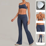Women's Yoga Sets Sports Fitness Sling Cross Beauty Back Bra Training High Waist Hips-Lifting Flare-Pants Suits Gym Workout Sets