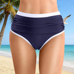 Womens Contrast Trim High Waisted Swim Bottoms Ruched Tummy Control Bathing Suit Modest Swim Shorts For Beach Surfing Swimming