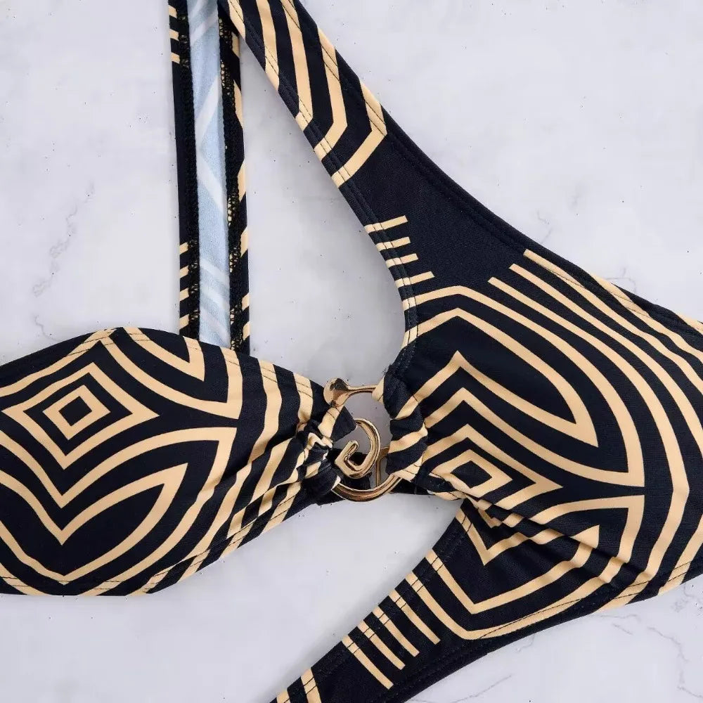 One Shoulder One Piece Swimsuit Woman Trikini Ring Linked Swimwear Thong Beachwear Woman 2025 Bathing Suits Holiday Pool Summer