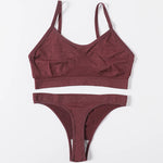 Women Seamless Bra And Panties Set Wire Free Bralette High Leg Cut Thongs Comfort Ribbed Unlined Underwear Sexy Lingerie Set