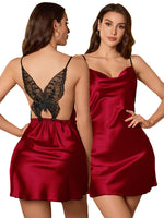 Women's Sexy Fashion Short Sleep Dress Butterfly Lace Backless Nightgown Loungewear