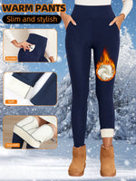 Winter Fleece Leggings Thick Pockets Pants Women High-Waisted Thermal Tights Tummy Control Super Warm Legging Casual Wear