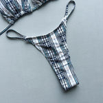 New 2026 Women's Micro Bikini Set Plaid Print Neck Lace-up Backless Biquini Beachwear Sexy Push Up Thong Low WaistBathing Suit