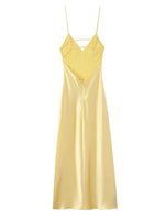Foridol V Neck Backless Satin Long Dress Women Sexy Beach New in Maxi Summer Dress Spaghetti Strap Yellow Party Vestidos 2025