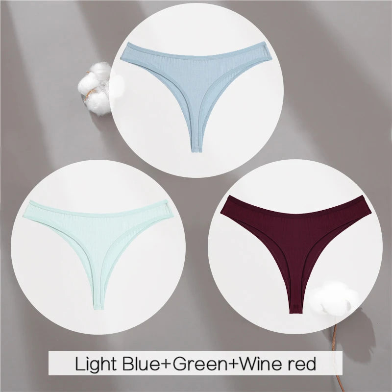 3Pcs/Set Women Cotton G-String Panties Female Low Rise Thongs Ladies Sexy Bikini 7 Solid Color Girl Soft M-XL Intimates Lingerie