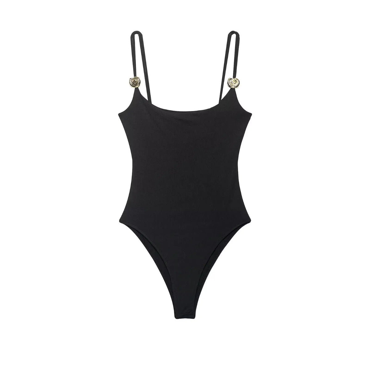 Black And Brown Spaghetti Strap Bodysuits With Rose Gold Button Decor Elegant Slim Fit Shapewear For Women Nightclub Wear 4UMT